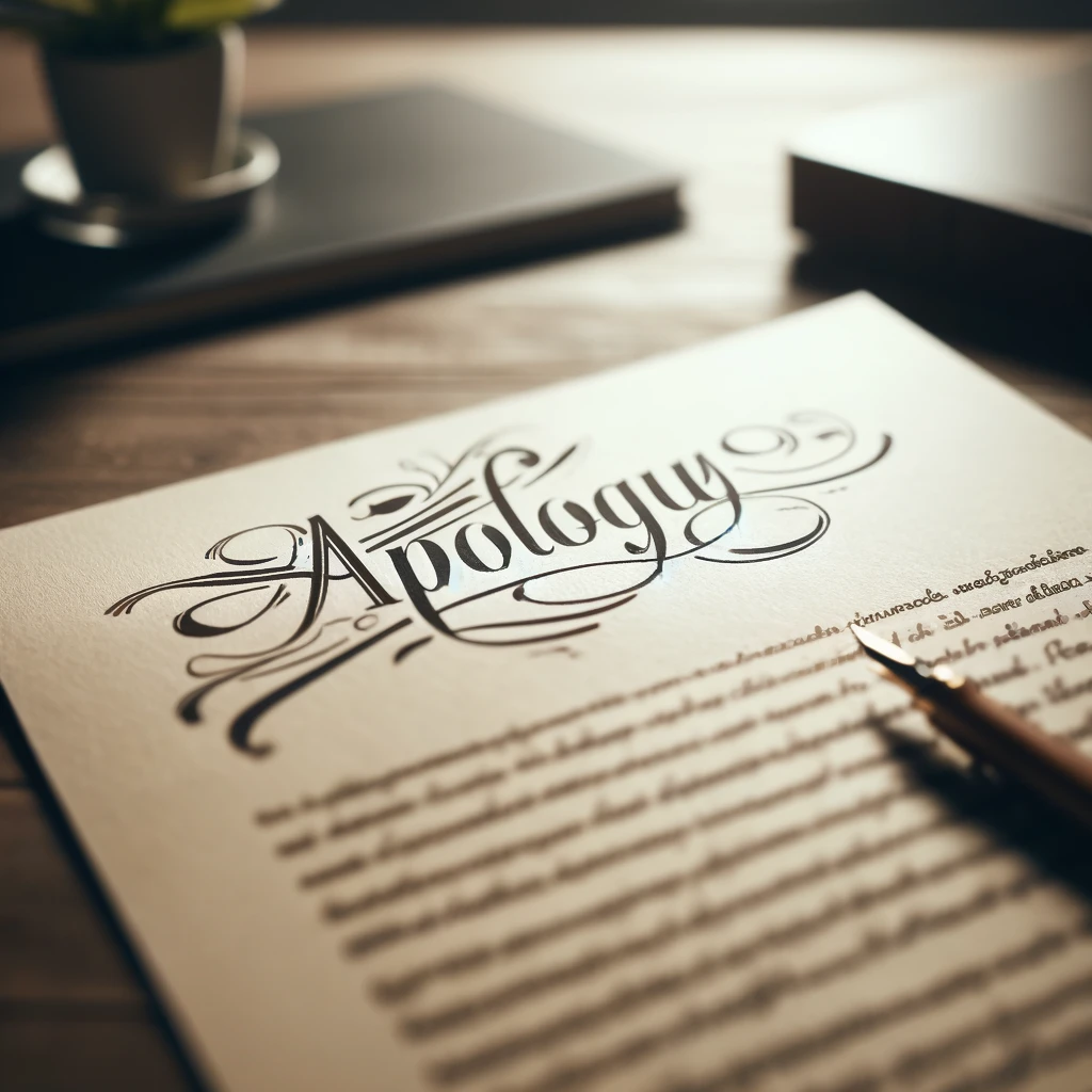 Close-up image of a professional apology letter with a soft focus background